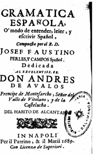 Archivo:Gramatica Española di Josef Faustino Perles y Campos