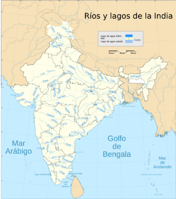 India rivers and lakes map-es.svg