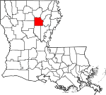 Mapa de Luisiana con la ubicación del Parish Caldwell