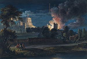 Archivo:Paul Sandby - Windsor Castle from Datchet Lane on a rejoicing night, 1768 - Google Art Project