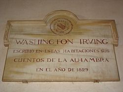 Archivo:Placa en recuerdo a Washington Irving en la Alhambra