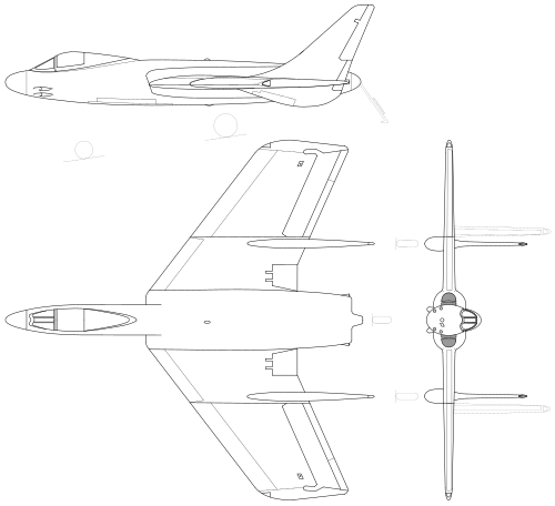 Archivo:Vought F7U-1 Cutlass 3-view line drawing