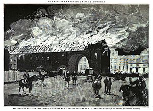 Archivo:1884-07-15, La Ilustración Española y Americana, Incendio de la Real Armería en Madrid