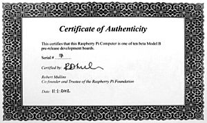 Archivo:Initial Raspberry Pi no.7 certificate of authenticity