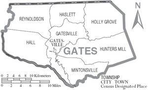 Archivo:Map of Gates County North Carolina With Municipal and Township Labels