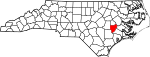 Mapa de Carolina del Norte con la ubicación del condado de Lenoir