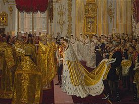 Archivo:Wedding of Nicholas II and Alexandra Feodorovna by Laurits Tuxen (1895-6, Royal coll.)