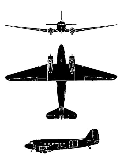 Archivo:Douglas DC-3 3-view silhouette