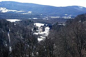 Archivo:La Colegiata de Roncesvalles desde Ibañeta (Navarra) 02