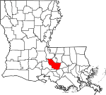 Mapa de Luisiana con la ubicación del Parish Iberville