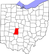 Mapa de Ohio con la ubicación del condado de Madison