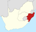 Map of the provinces of South Africa 1910-1976 with Natal highlighted