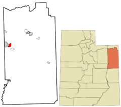 Uintah County Utah incorporated and unincorporated areas Fort Duchesne highlighted.svg