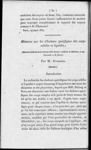 Archivo:Avogadro - Mémoire sur les chaleurs spécifiques des corps solides et liquides, 1833 - 6060053 TOAS005003 00003