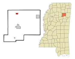 Chickasaw County Mississippi Incorporated and Unincorporated areas New Houlka Highlighted.svg