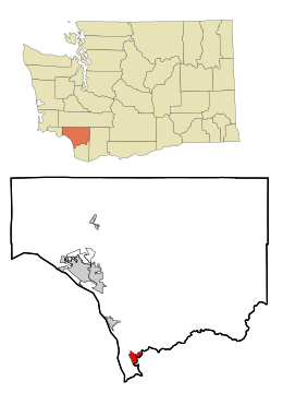 Cowlitz County Washington Incorporated and Unincorporated areas Woodland Highlighted.svg
