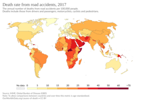 Archivo:Death rate from road accidents, OWID (2017)