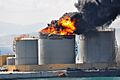 Oil sullage tank burns after explosion