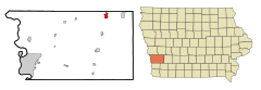 Pottawattamie County Iowa Incorporated and Unincorporated areas Avoca Highlighted.svg
