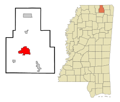 Tippah County Mississippi Incorporated and Unincorporated areas Ripley Highlighted.svg