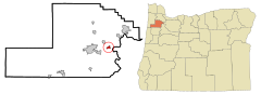 Yamhill County Oregon Incorporated and Unincorporated areas Dayton Highlighted.svg